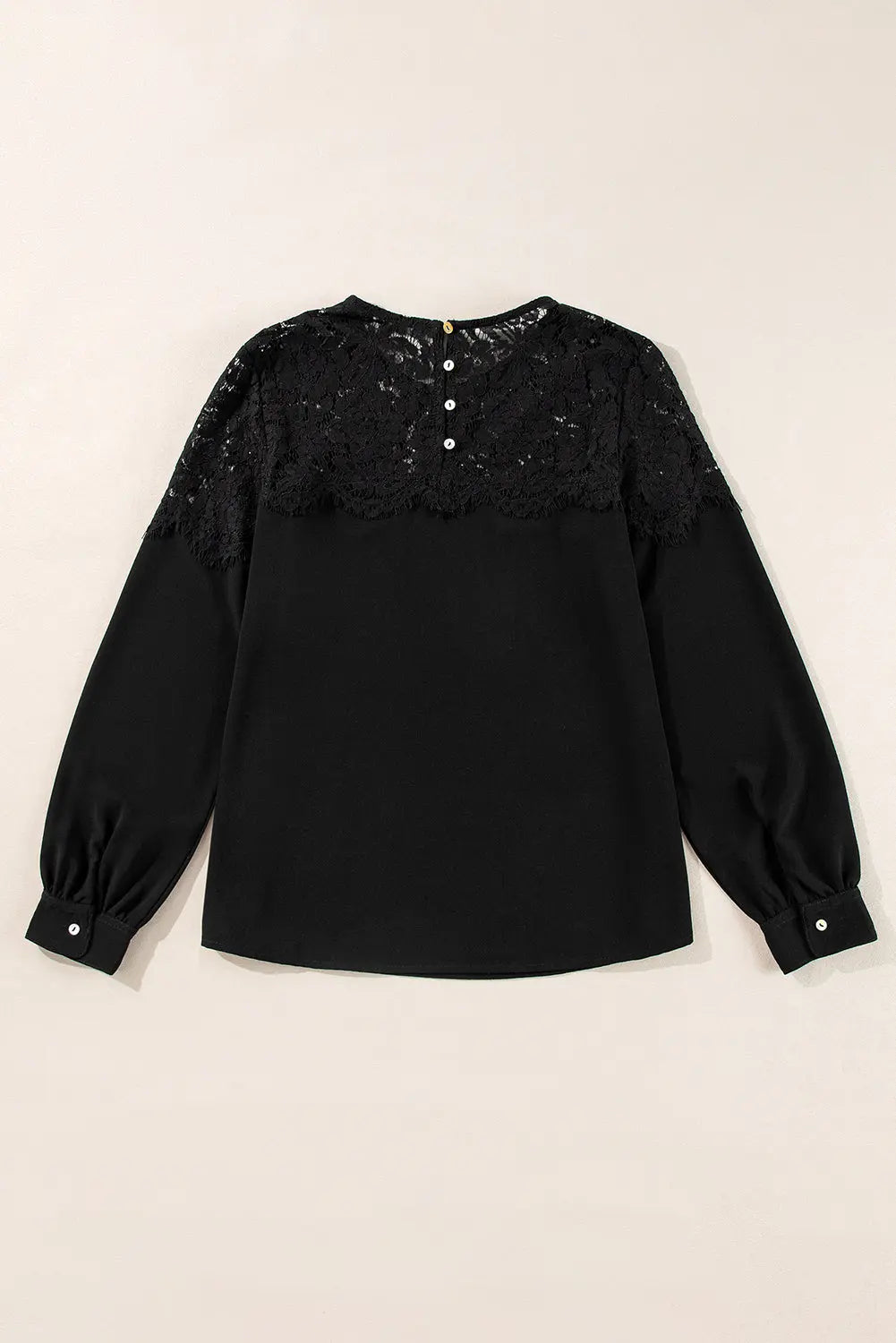 Black Lace Crochet Patchwork O Neck Long Sleeve Top - BB Fashion Outlet