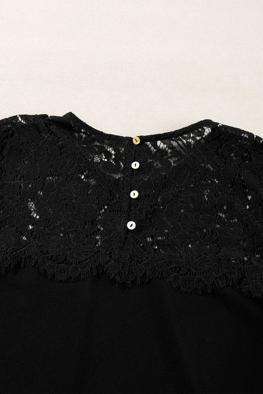 Black Lace Crochet Patchwork O Neck Long Sleeve Top - BB Fashion Outlet