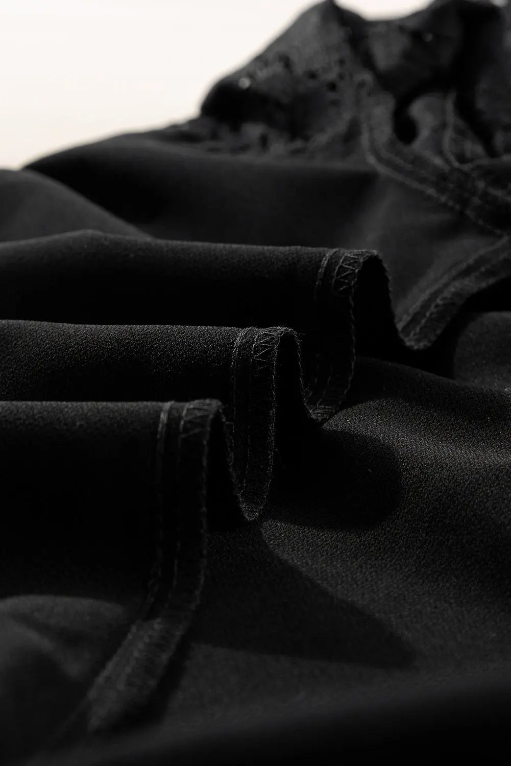 Black Lace Crochet Patchwork O Neck Long Sleeve Top - eAura