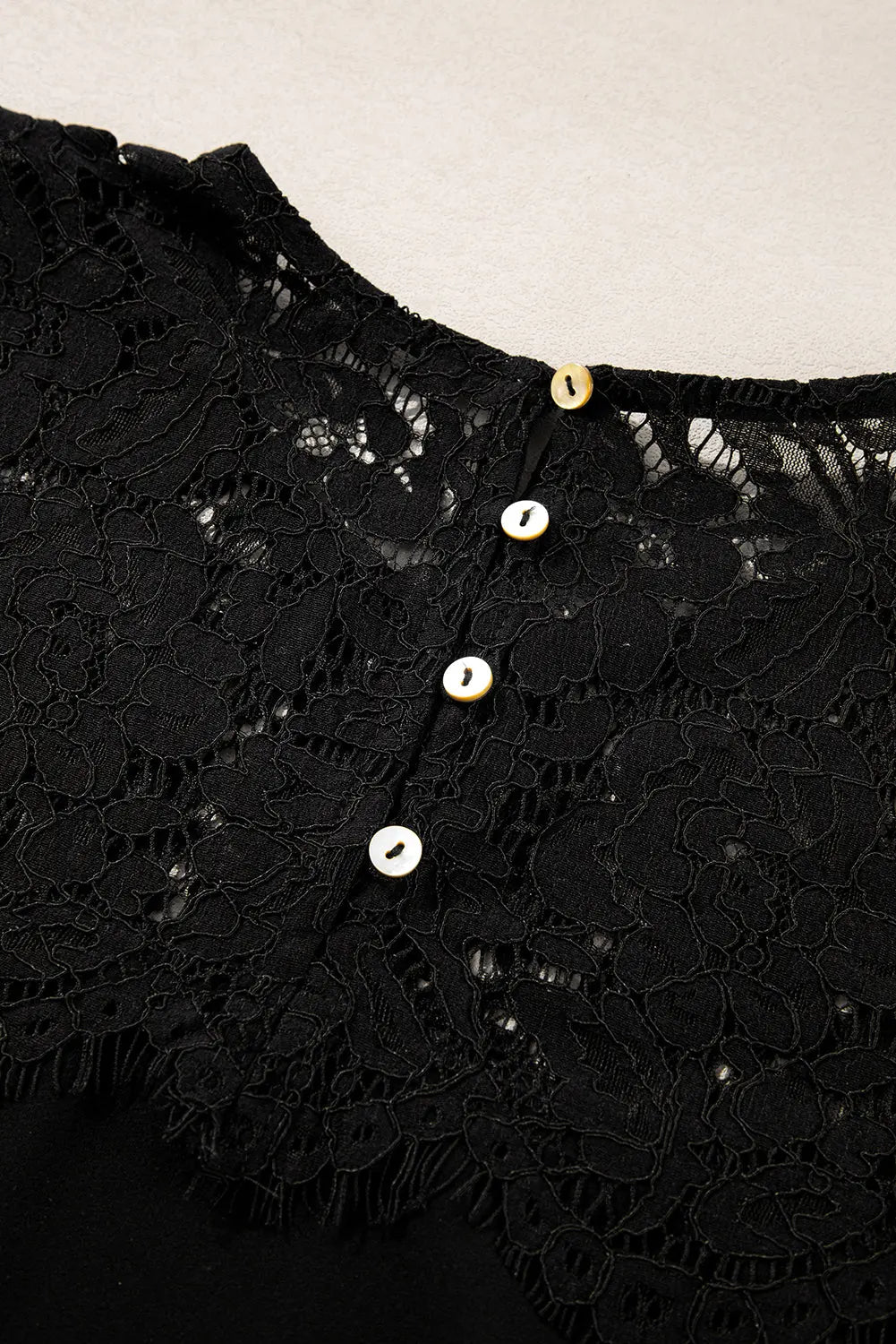 Black Lace Crochet Patchwork O Neck Long Sleeve Top - eAura