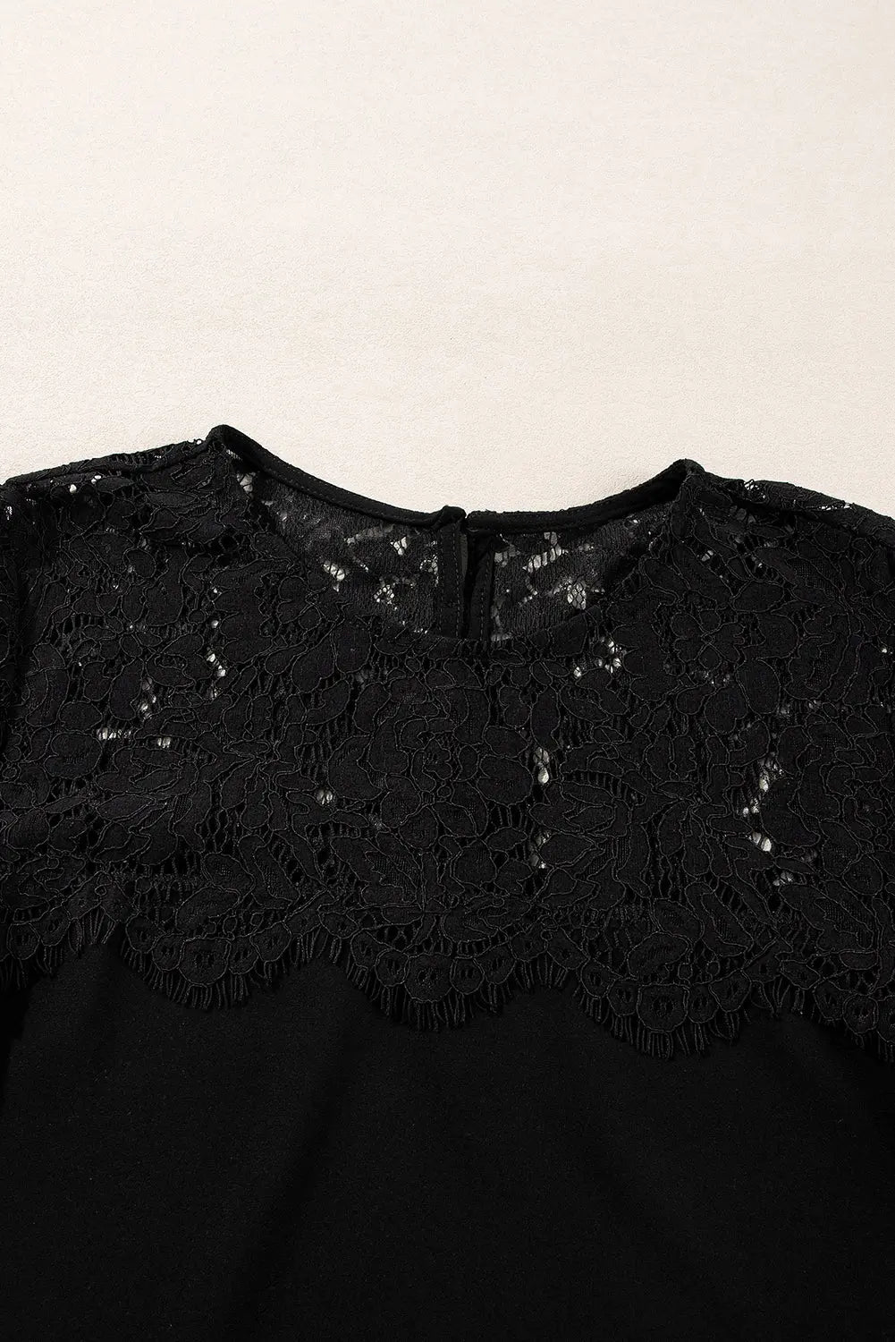 Black Lace Crochet Patchwork O Neck Long Sleeve Top - eAura