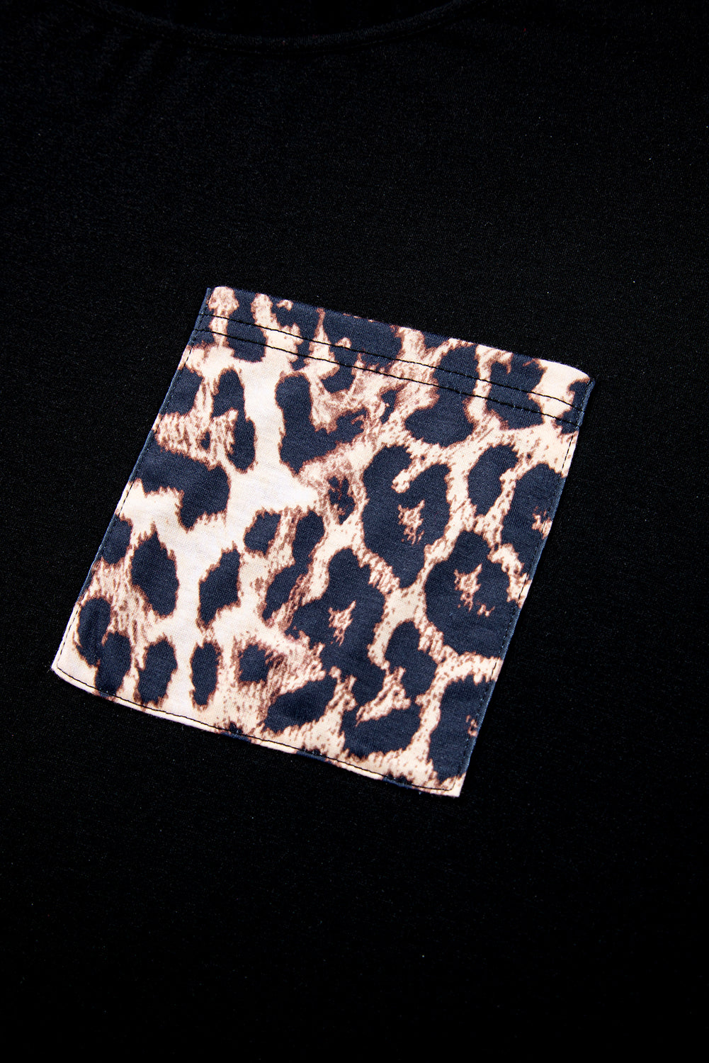 Black Leopard Patched Pocket Long Sleeve Top Plus Size Trousers Set - eAura