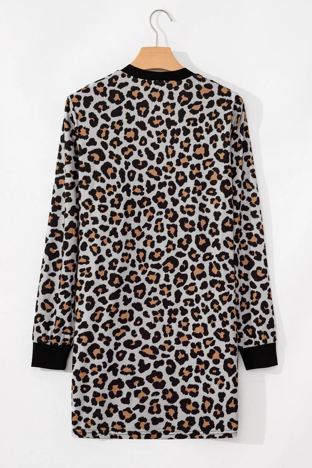 Black Leopard Patched Pocket Open Front Cardigan Beagle Boutique Fashion Outlet