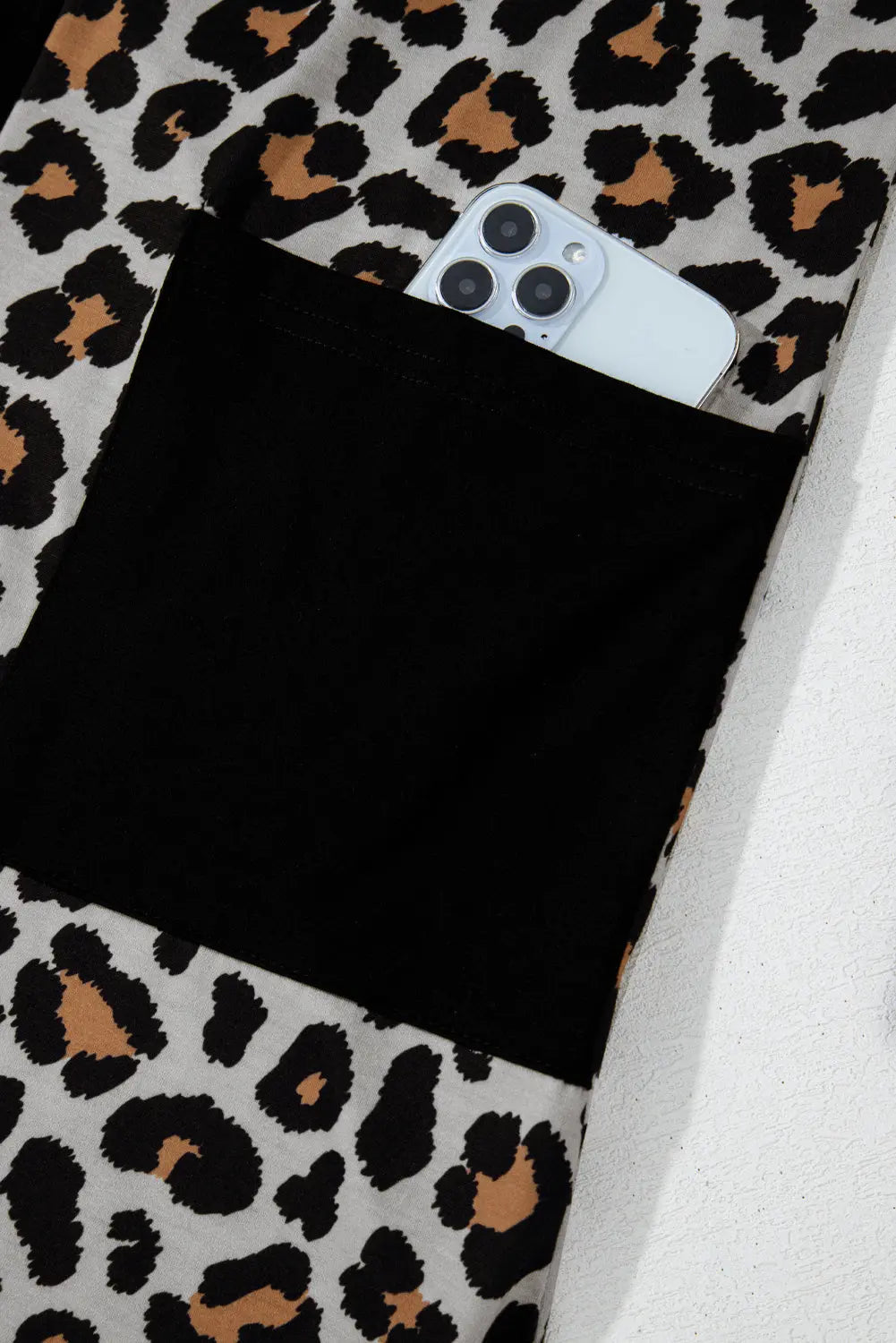 Black Leopard Patched Pocket Open Front Cardigan Beagle Boutique Fashion Outlet