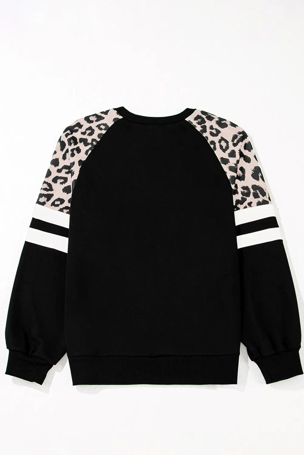 Black Leopard Print Colorblock Raglan Sleeve Sweatshirt - eAura
