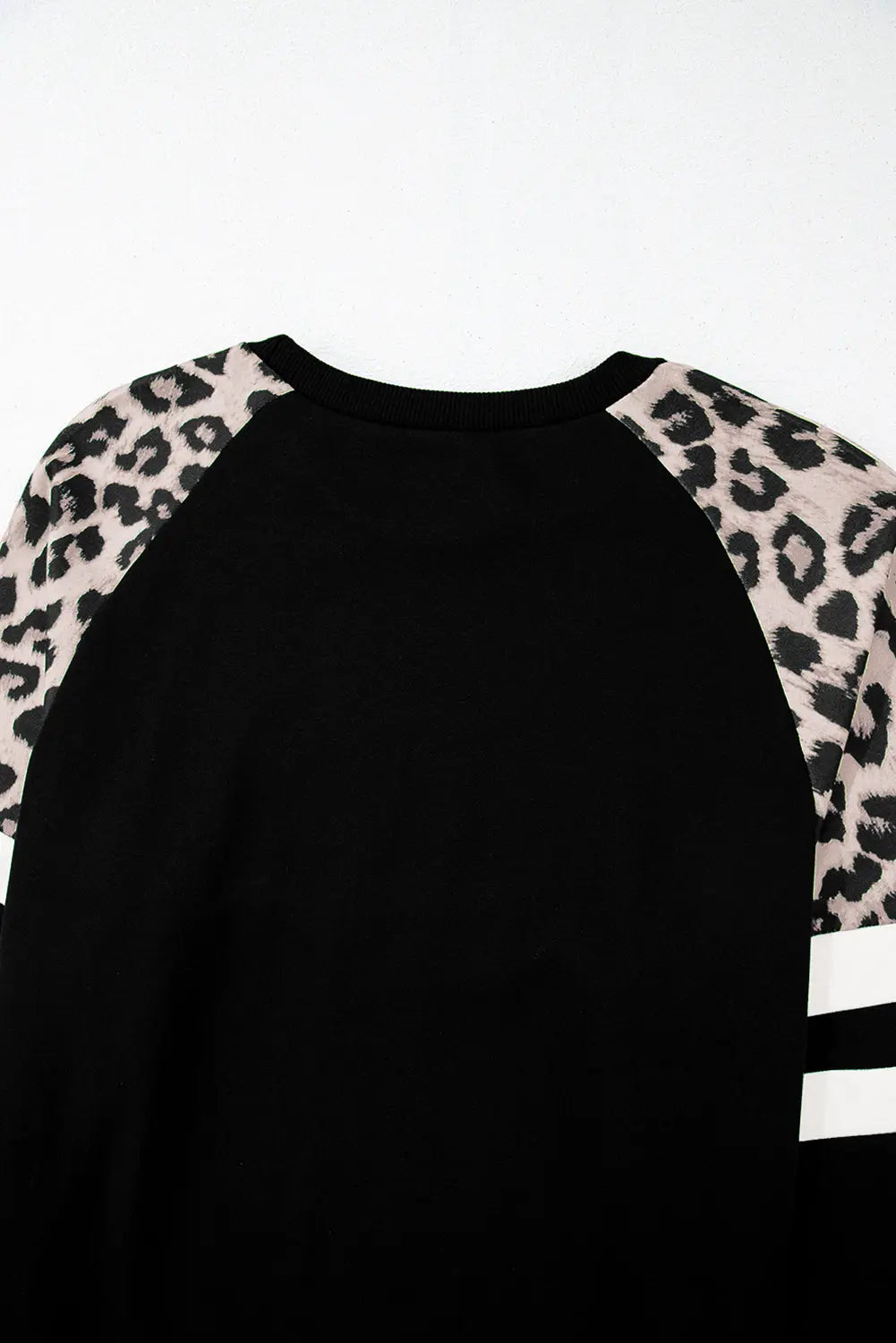 Black Leopard Print Colorblock Raglan Sleeve Sweatshirt - eAura