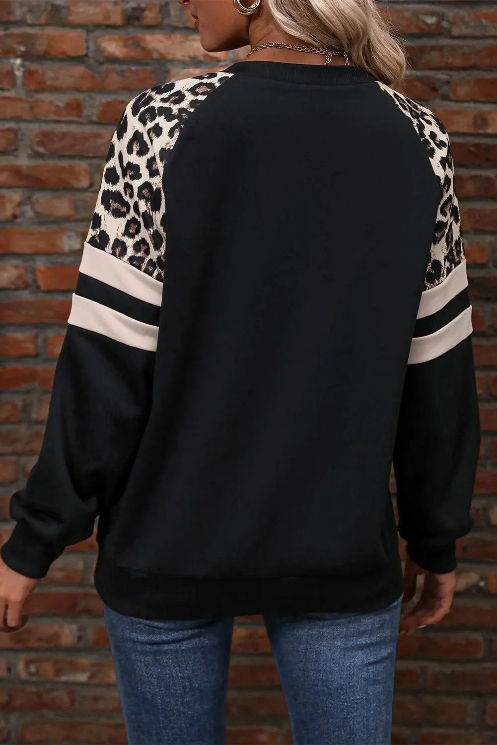 Black Leopard Print Colourblock Raglan Sleeve Sweatshirt Beagle Boutique Fashion Outlet