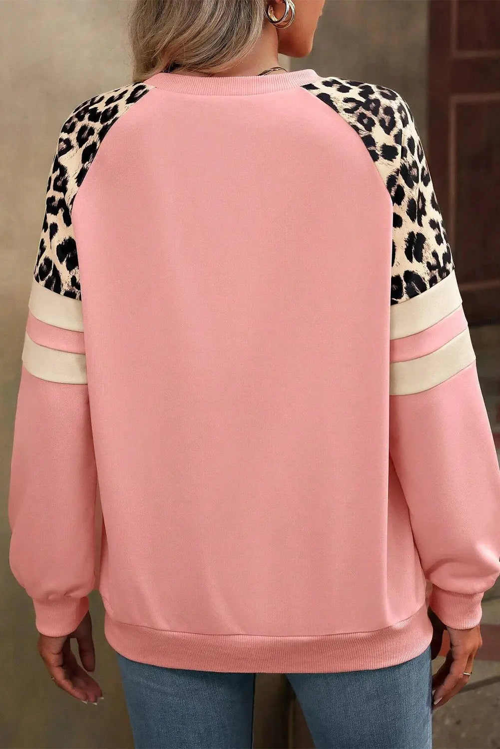 Black Leopard Print Colourblock Raglan Sleeve Sweatshirt Beagle Boutique Fashion Outlet