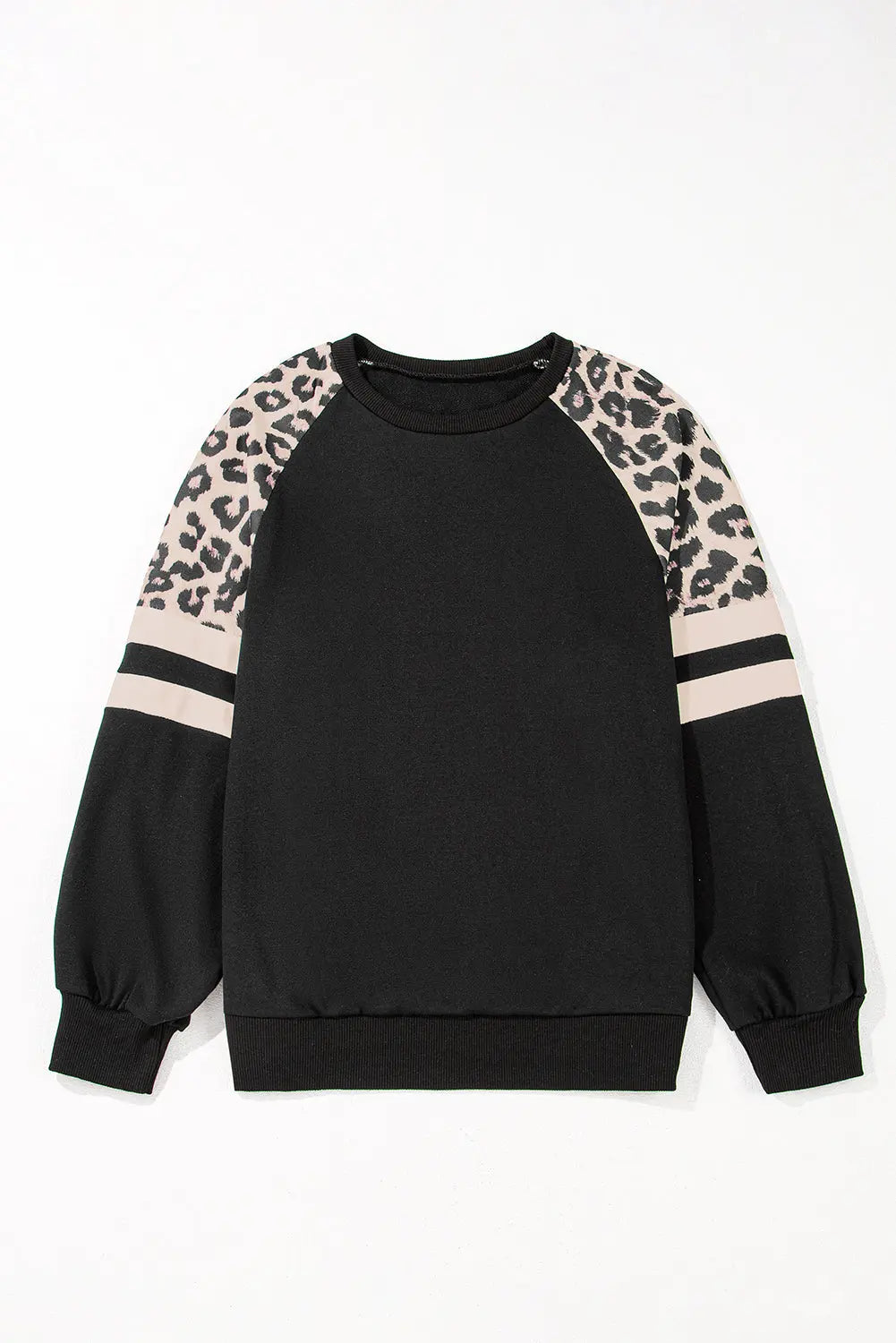 Black Leopard Print Colourblock Raglan Sleeve Sweatshirt Beagle Boutique Fashion Outlet