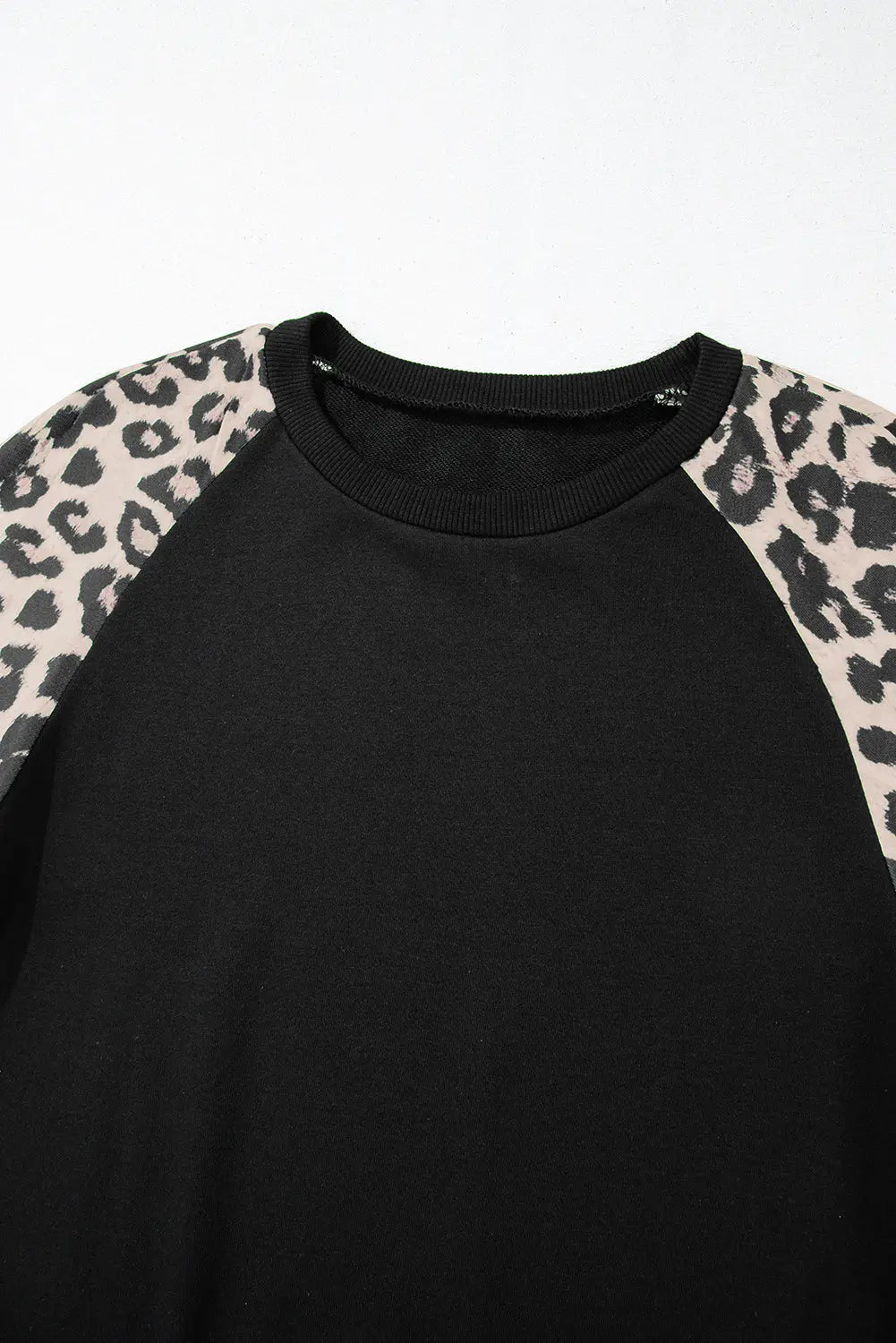 Black Leopard Print Colourblock Raglan Sleeve Sweatshirt Beagle Boutique Fashion Outlet