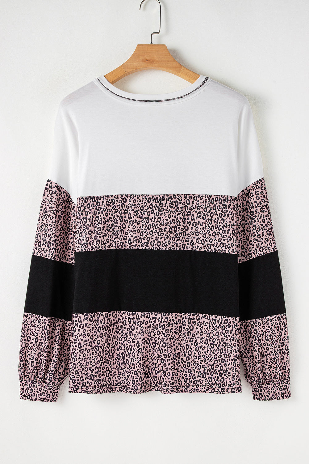Black Leopard Print Colourblock V Neck Long Sleeve Plus Size Top - eAura