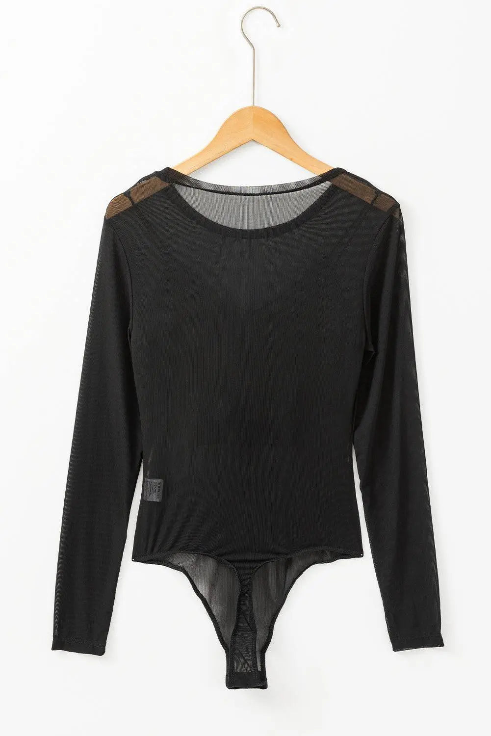 Black Mesh Long Sleeve Slim Fit Bodysuit - BB Fashion Outlet