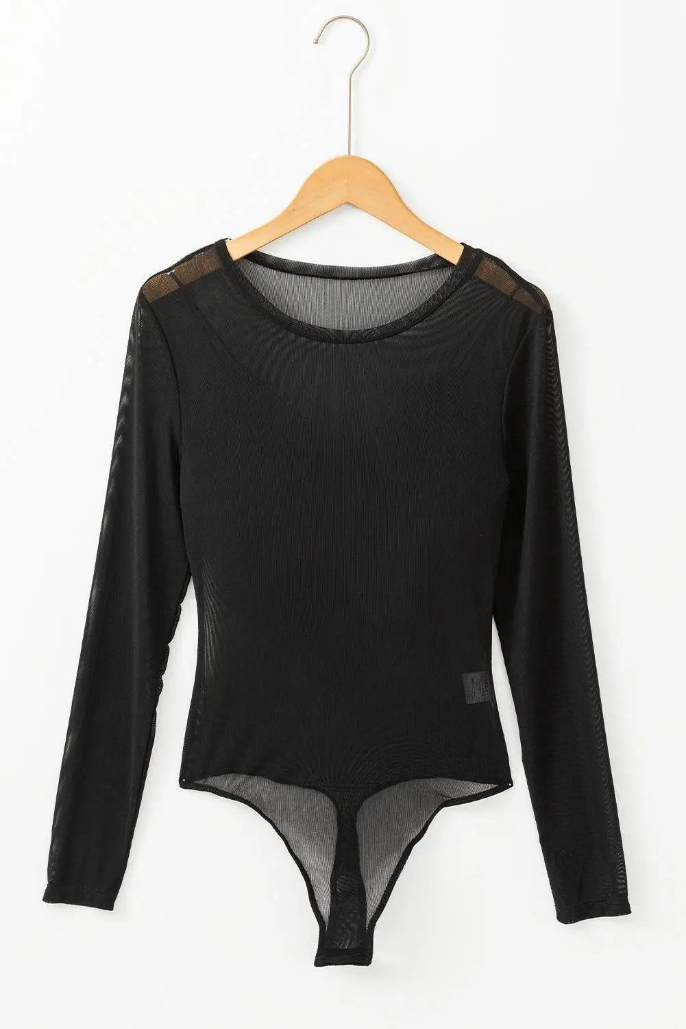 Black Mesh Long Sleeve Slim Fit Bodysuit - BB Fashion Outlet