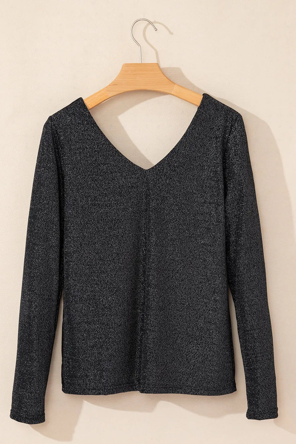 Black Metallic Bowknot Open Back V Neck Top Beagle Boutique Fashion Outlet