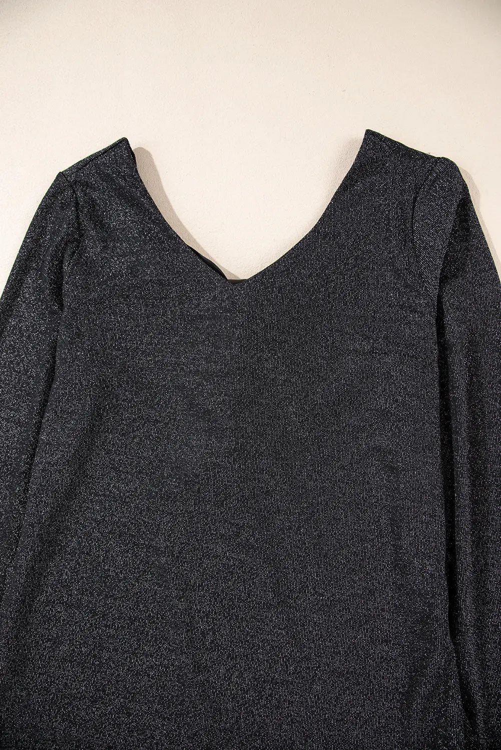 Black Metallic Bowknot Open Back V Neck Top Beagle Boutique Fashion Outlet