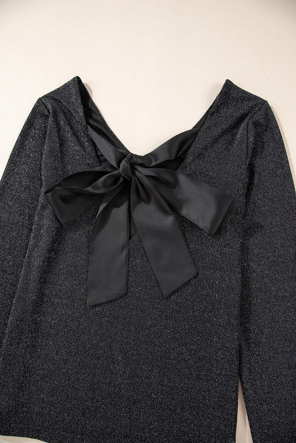 Black Metallic Bowknot Open Back V Neck Top Beagle Boutique Fashion Outlet