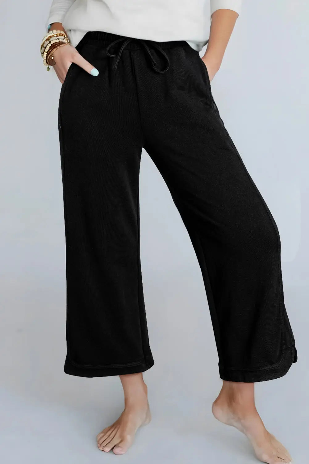 Black Mineral Wash Exposed Seam Wide Leg Pants - eAura