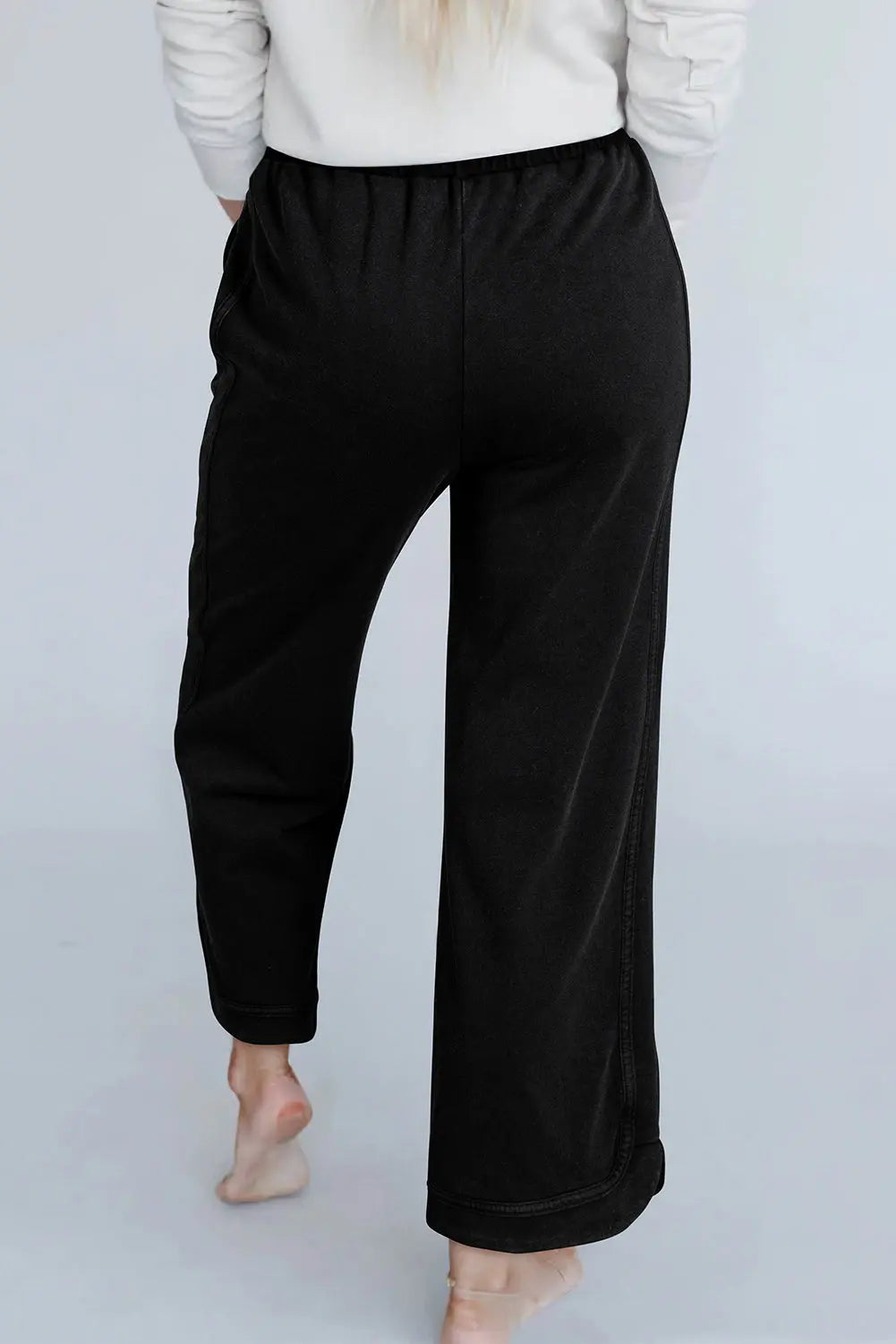 Black Mineral Wash Exposed Seam Wide Leg Pants - eAura