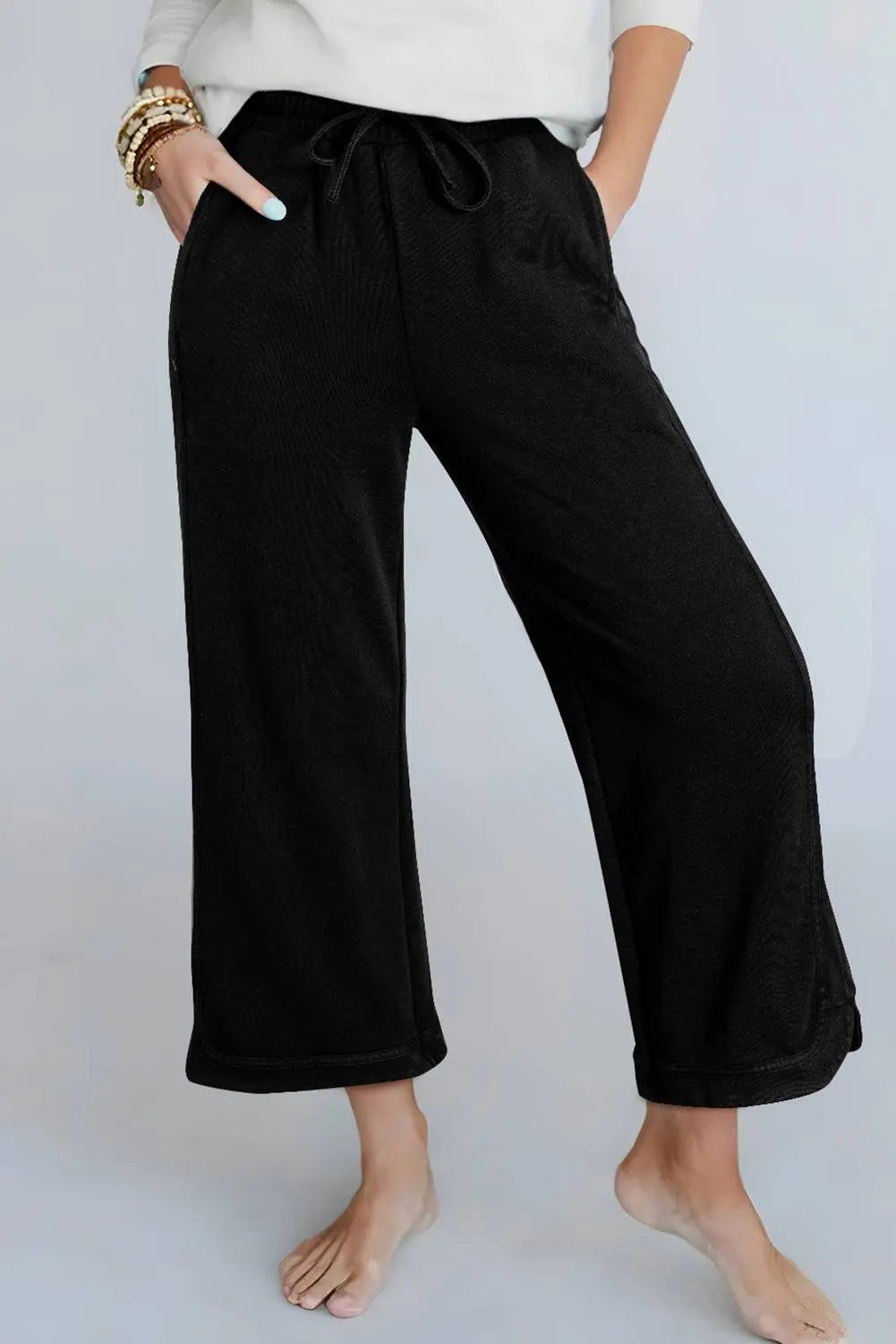 Black Mineral Wash Exposed Seam Wide Leg Trousers - BB Fashion Outlet