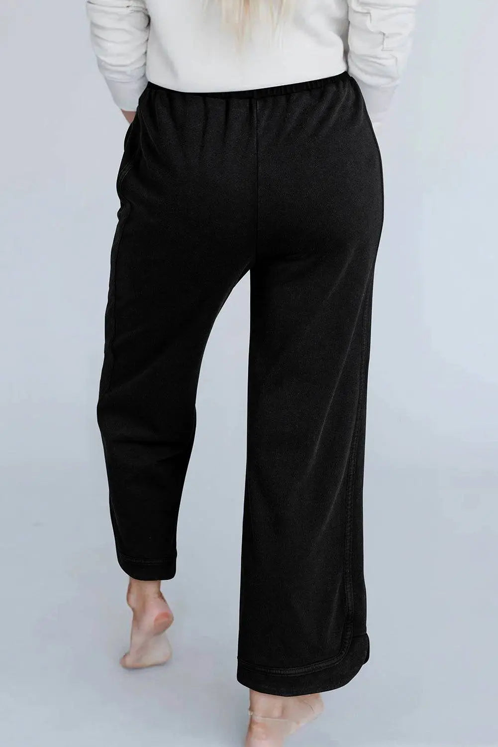 Black Mineral Wash Exposed Seam Wide Leg Trousers - BB Fashion Outlet