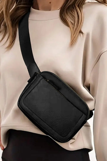 Black Minimalist Multi-zipped Crossbody Bag - eAura