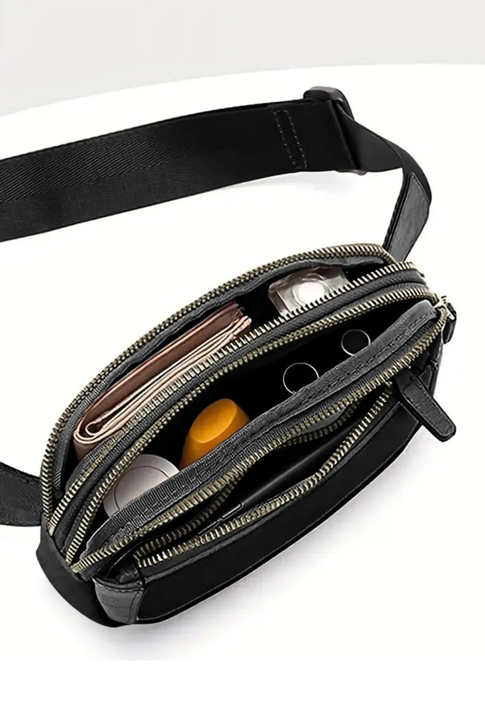 Black Minimalist Multi-zipped Crossbody Bag - eAura