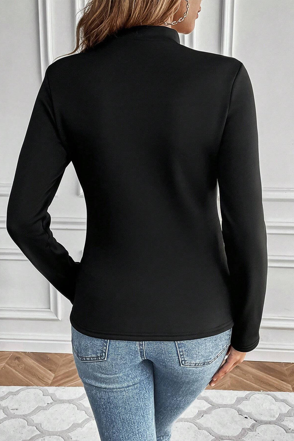 Black Mock Neck Thermal Lined Long Sleeve Tee - eAura