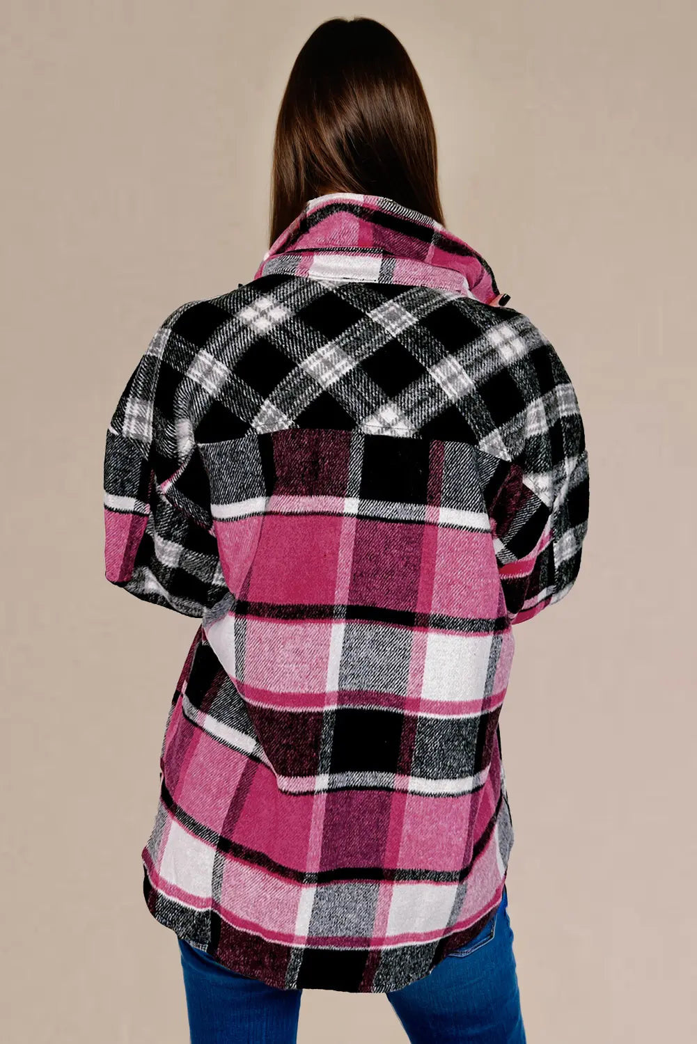 Black Plaid Colourblock Loose Shacket Beagle Boutique Fashion Outlet