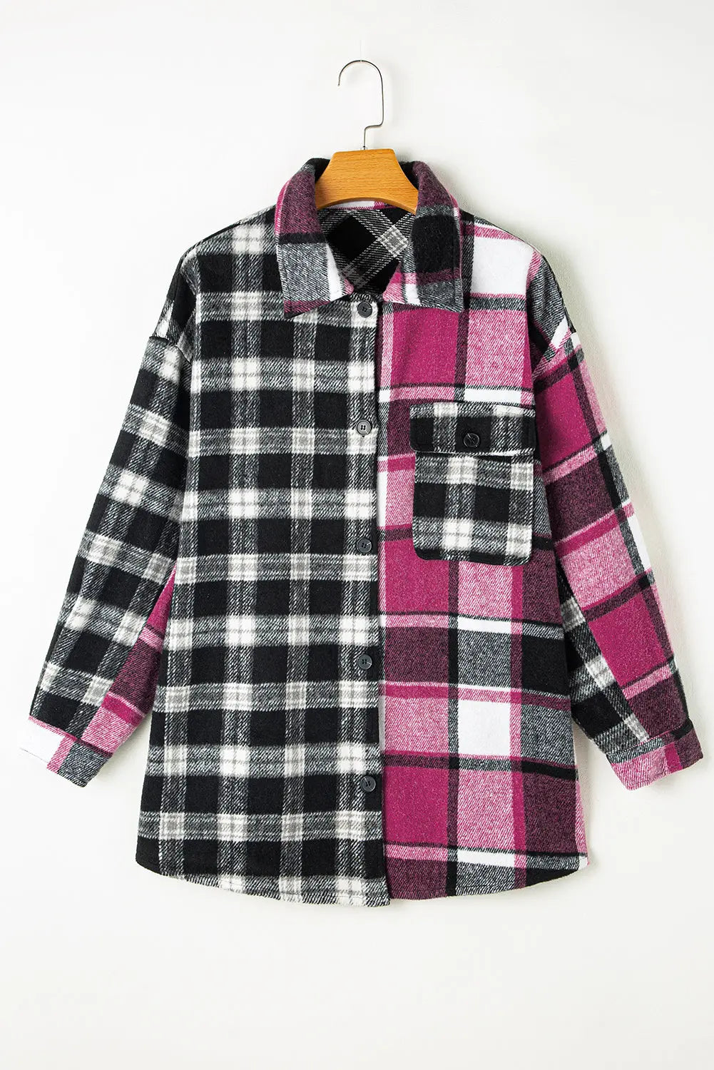 Black Plaid Colourblock Loose Shacket Beagle Boutique Fashion Outlet