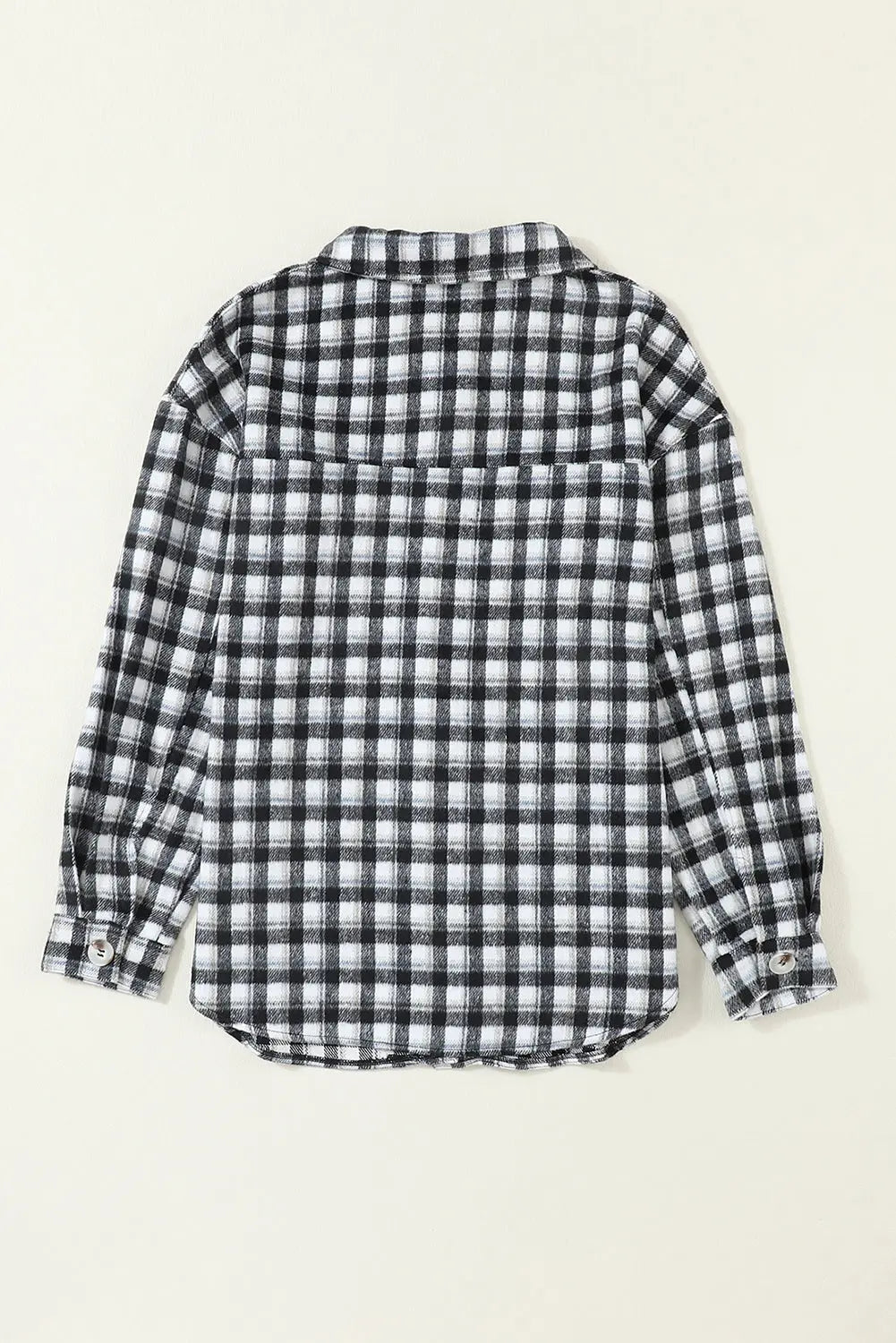 Black Plaid Print Chest Pockets Buttoned Tunic Shacket eAura