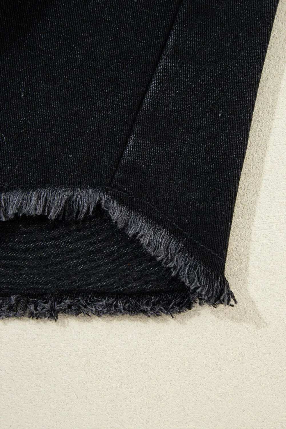 Black Plaid Sleeve Frayed Hem Hooded Denim Jacket - eAura