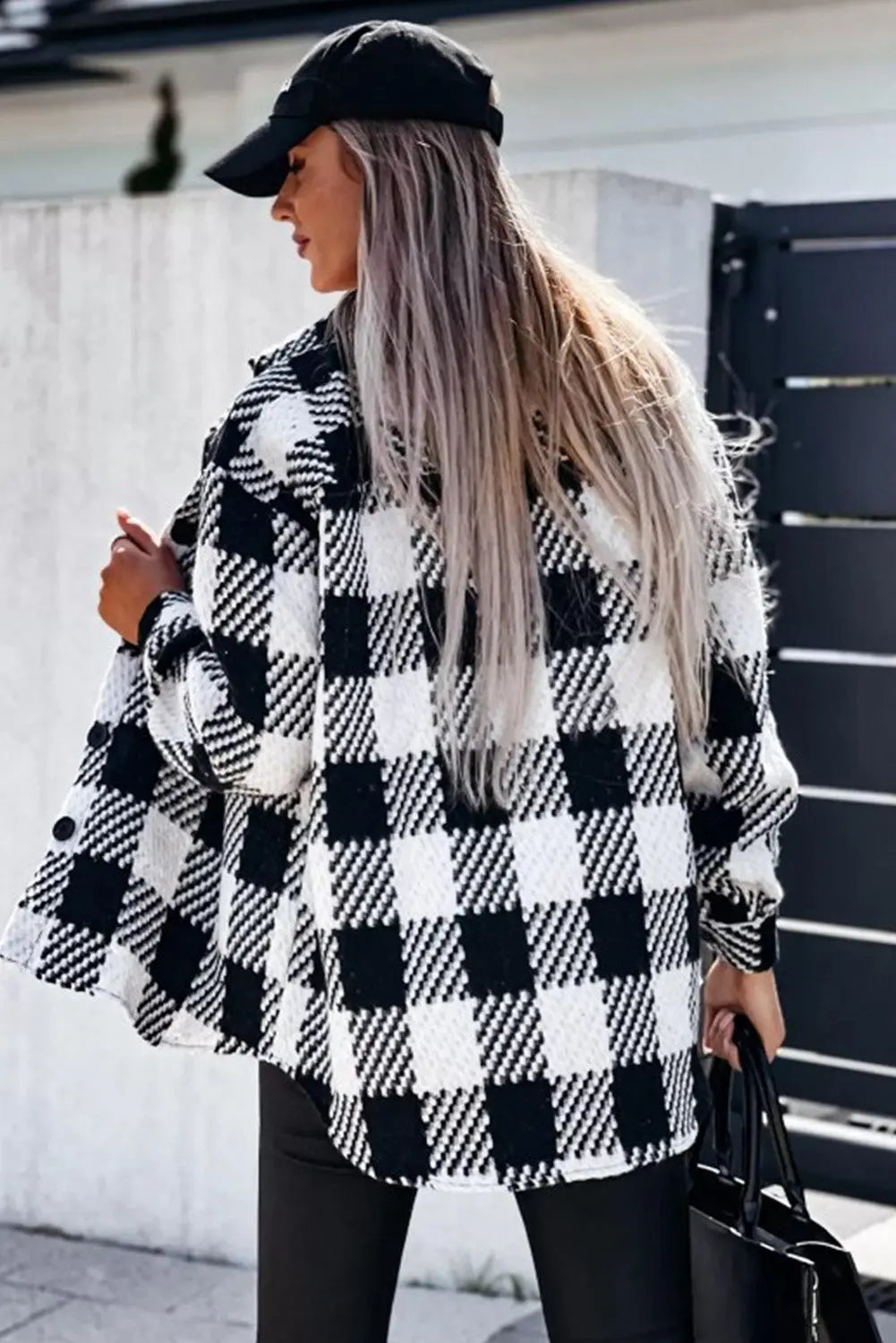Black Plaid Textured Flap Pocket Shacket eAura
