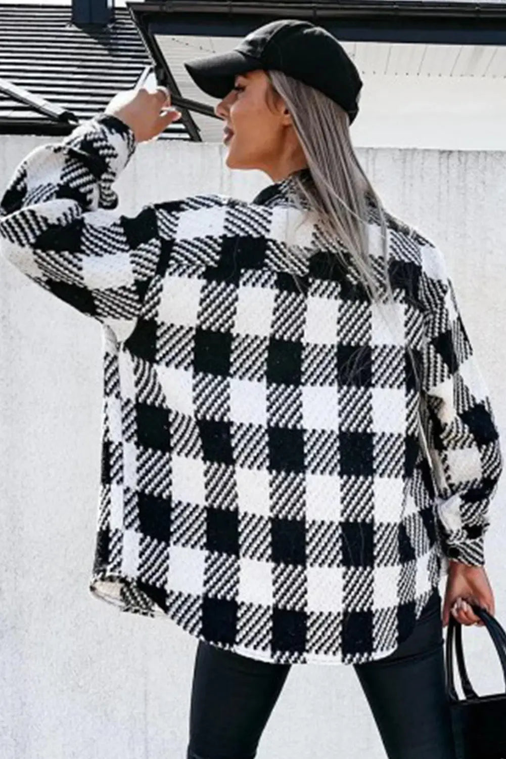 Black Plaid Textured Flap Pocket Shacket eAura