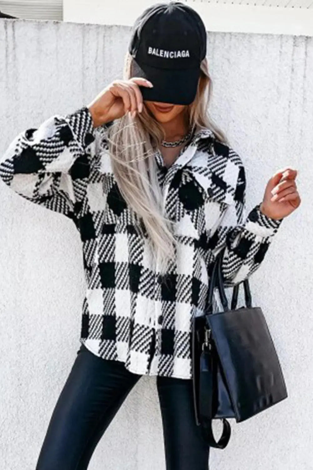 Black Plaid Textured Flap Pocket Shacket eAura