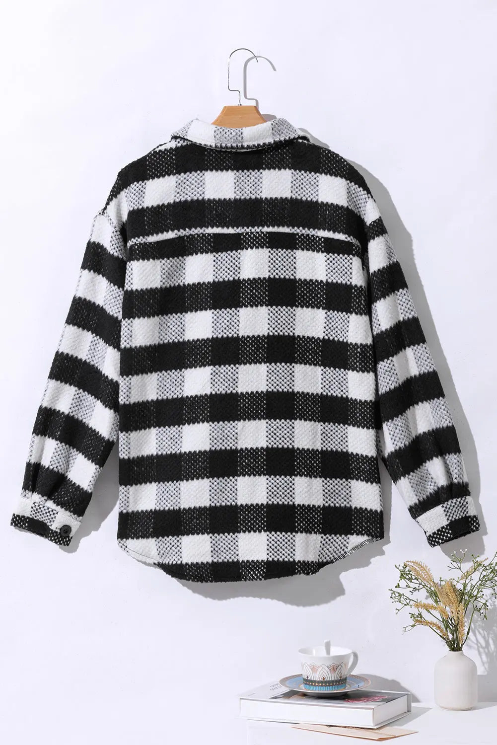 Black Plaid Textured Flap Pocket Shacket eAura