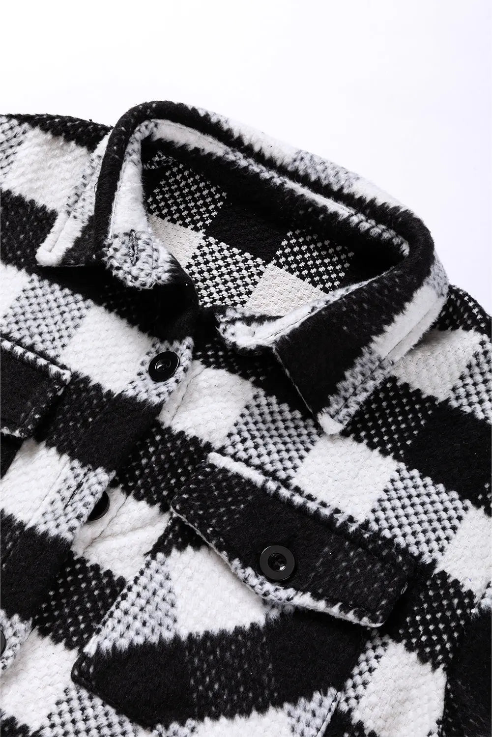 Black Plaid Textured Flap Pocket Shacket eAura