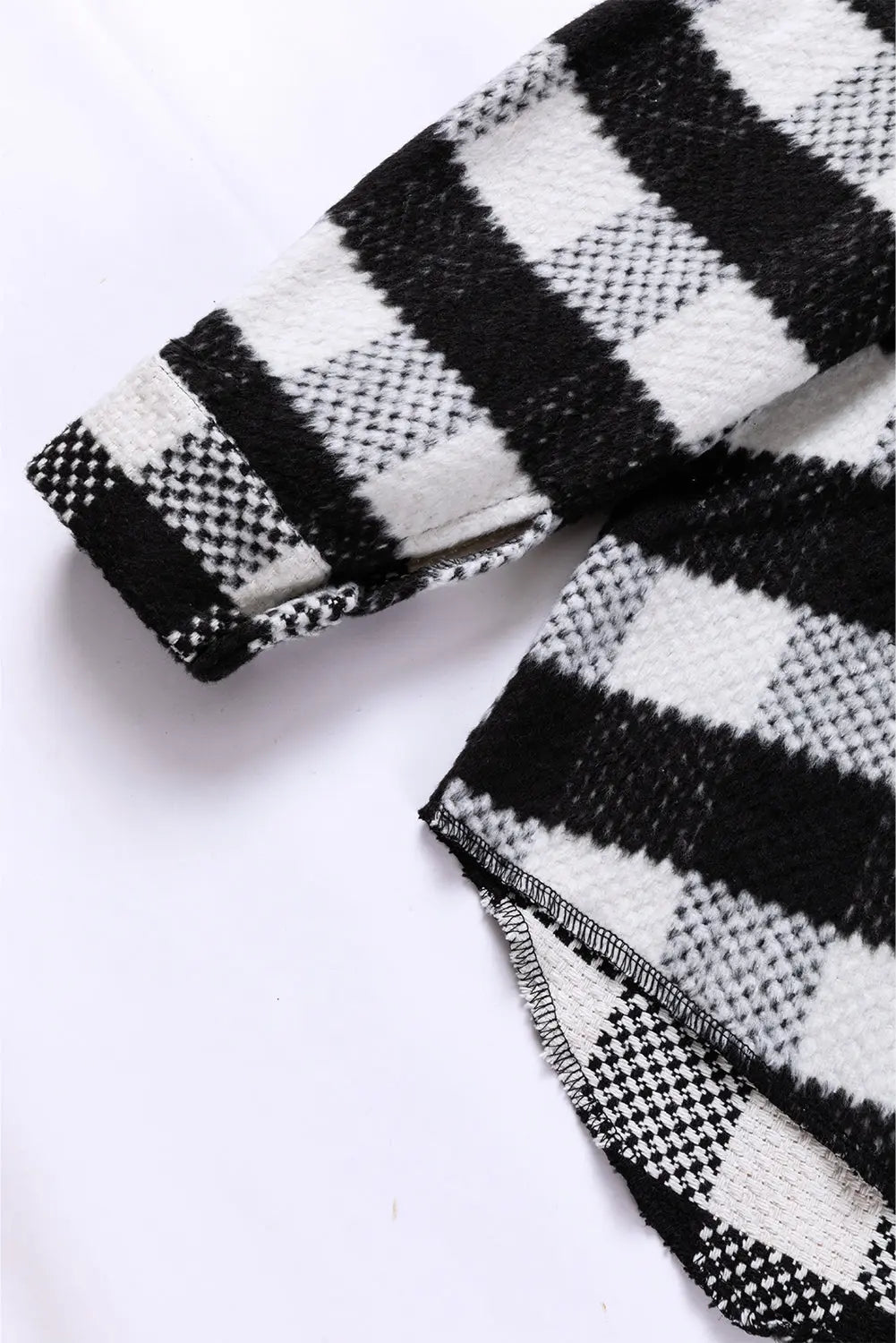 Black Plaid Textured Flap Pocket Shacket eAura