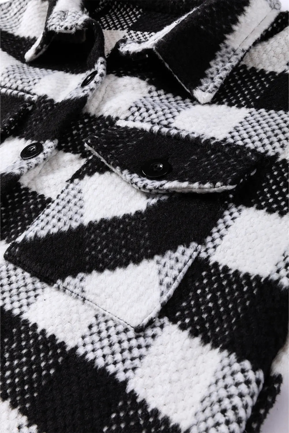 Black Plaid Textured Flap Pocket Shacket eAura
