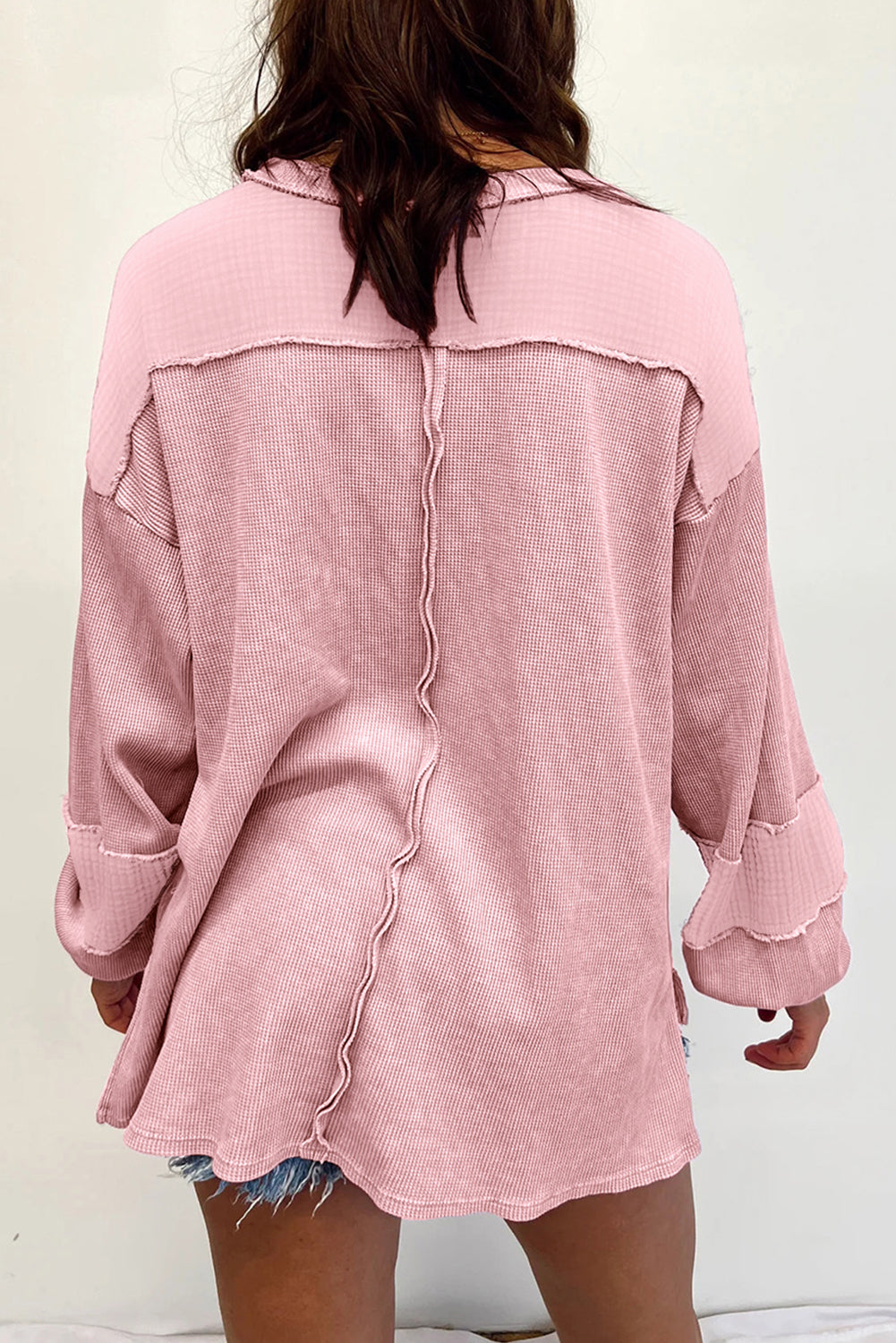 Black Plus Size Exposed Seam Crinkle Patchwork Top - eAura