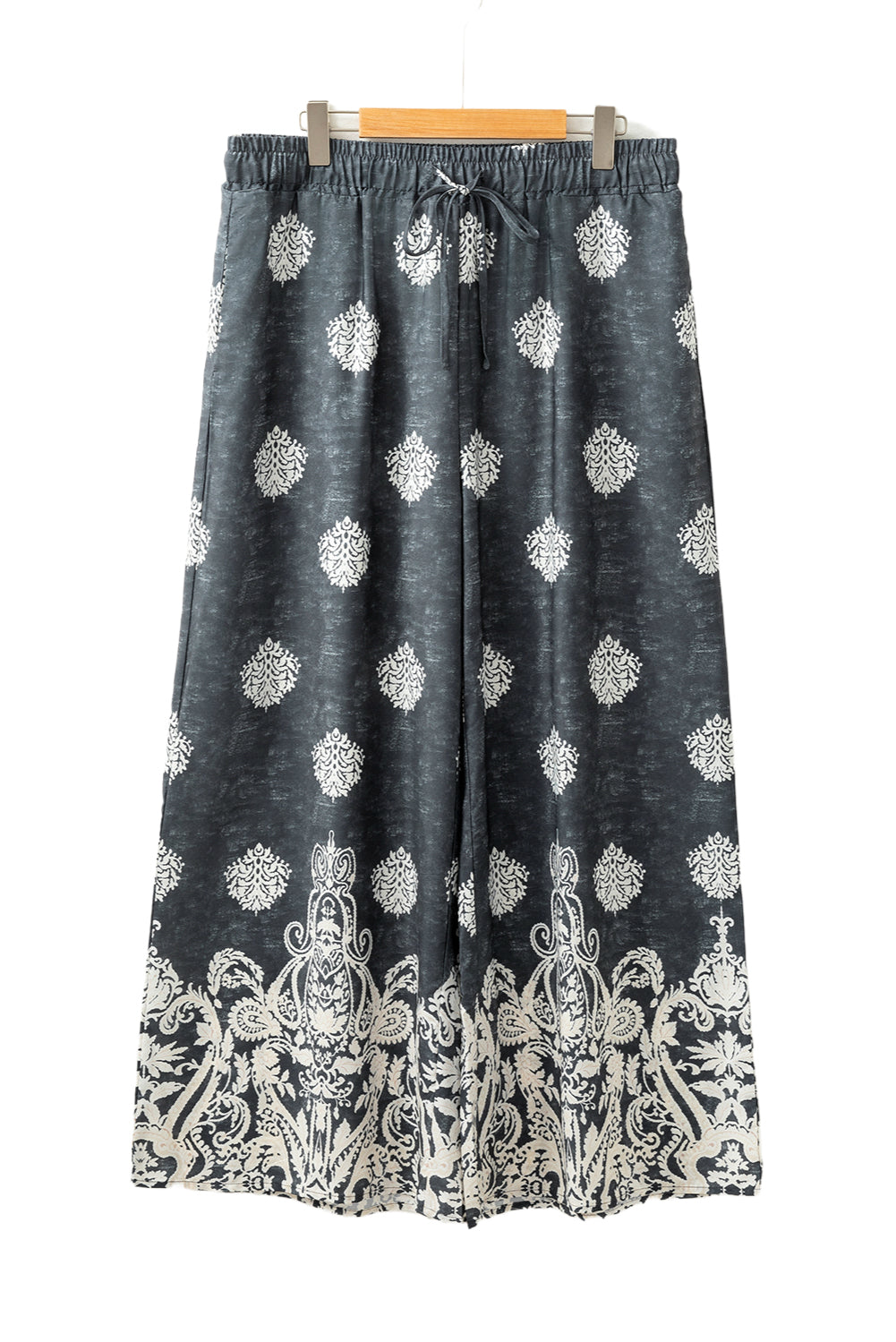 Black Plus Size Geometric Ethnic Print Drawstring Wide Leg Trousers - Size/Plus Bottoms