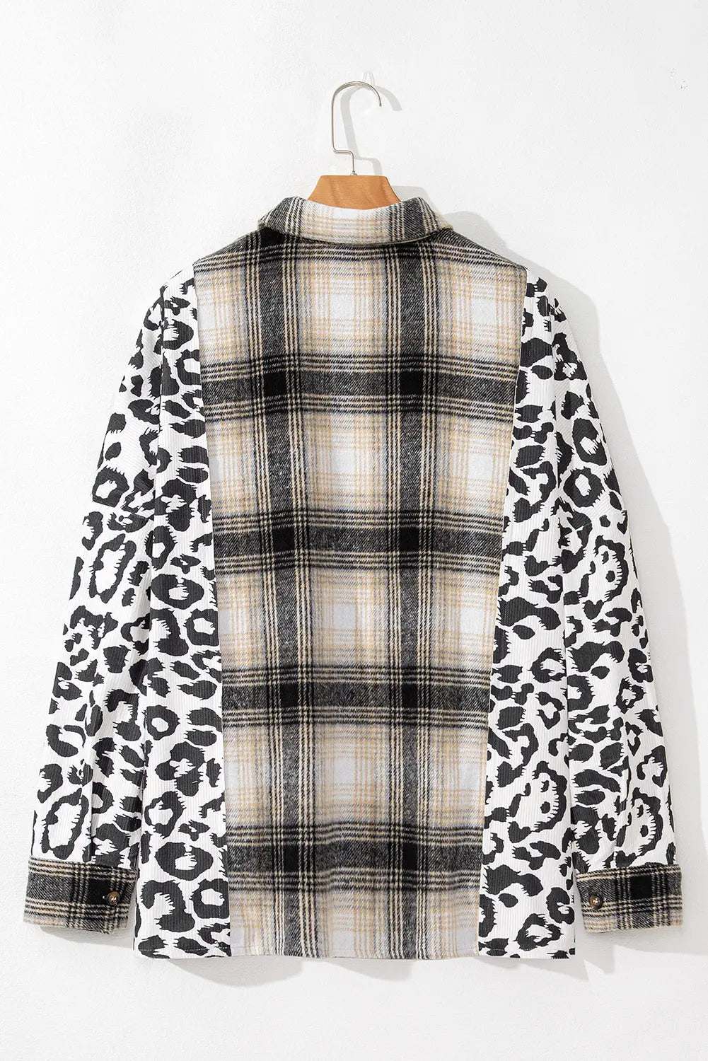 Black Plus Size Plaid Leopard Printed Patchwork Button Up Shacket Beagle Boutique Fashion Outlet
