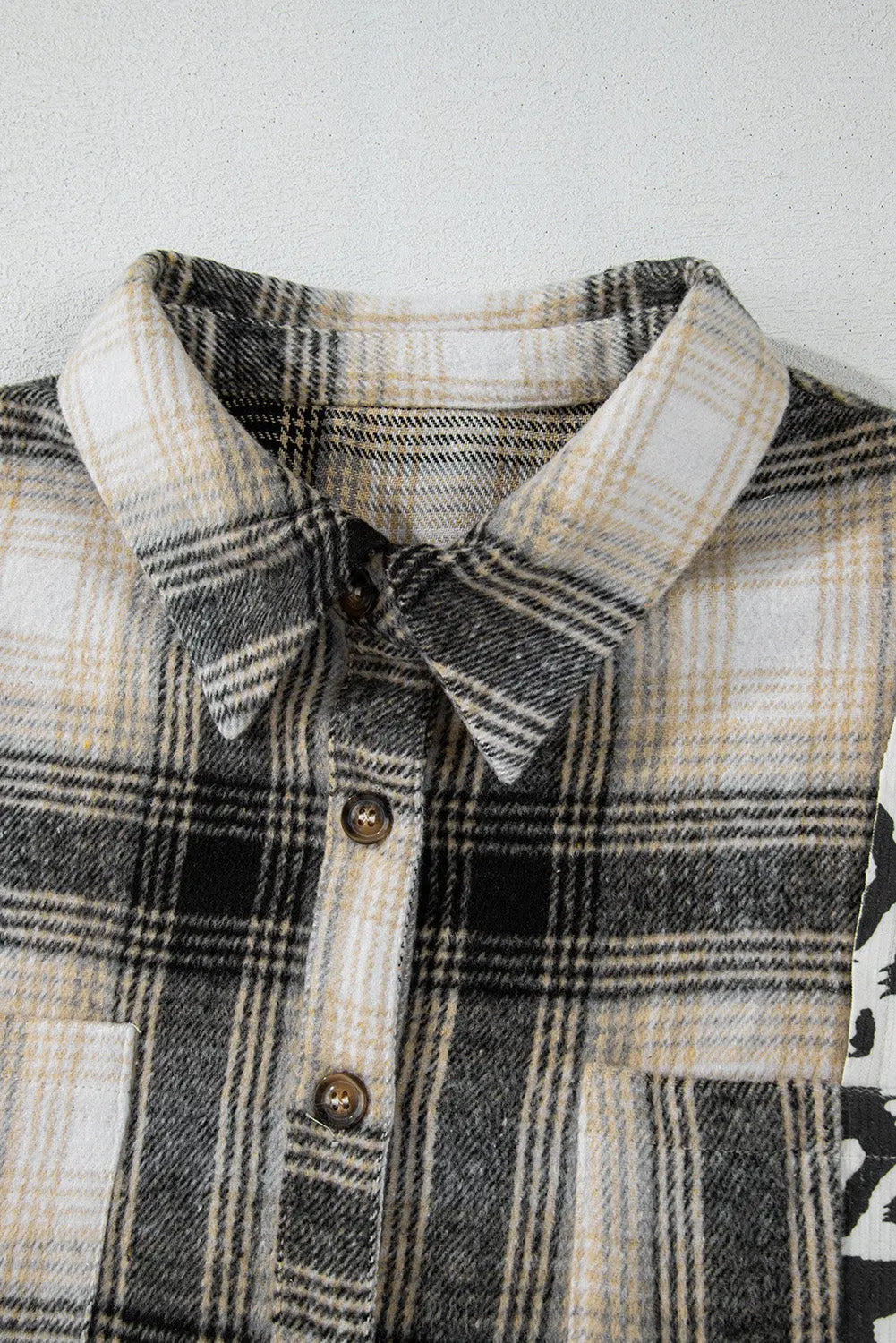 Black Plus Size Plaid Leopard Printed Patchwork Button Up Shacket Beagle Boutique Fashion Outlet