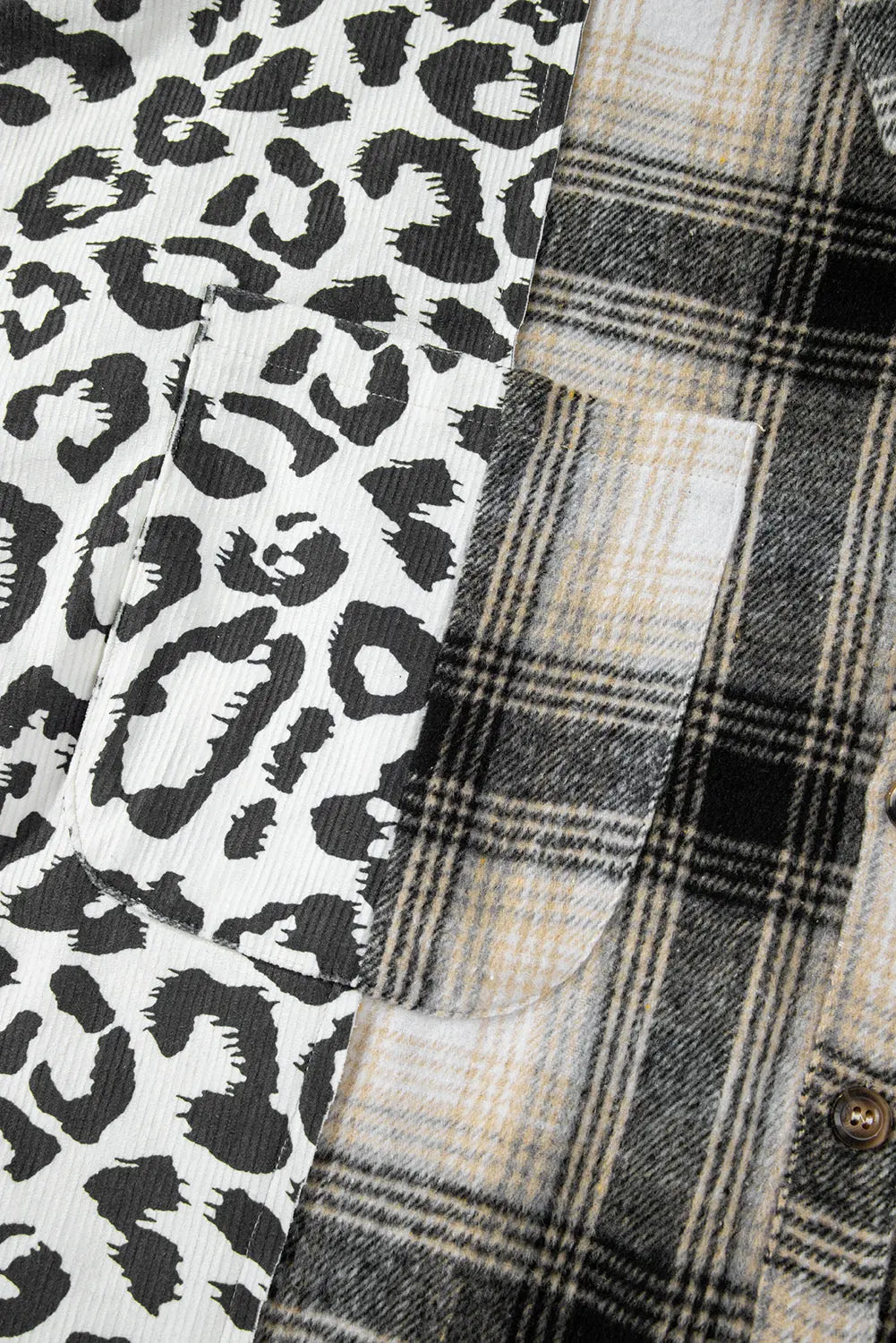 Black Plus Size Plaid Leopard Printed Patchwork Button Up Shacket Beagle Boutique Fashion Outlet