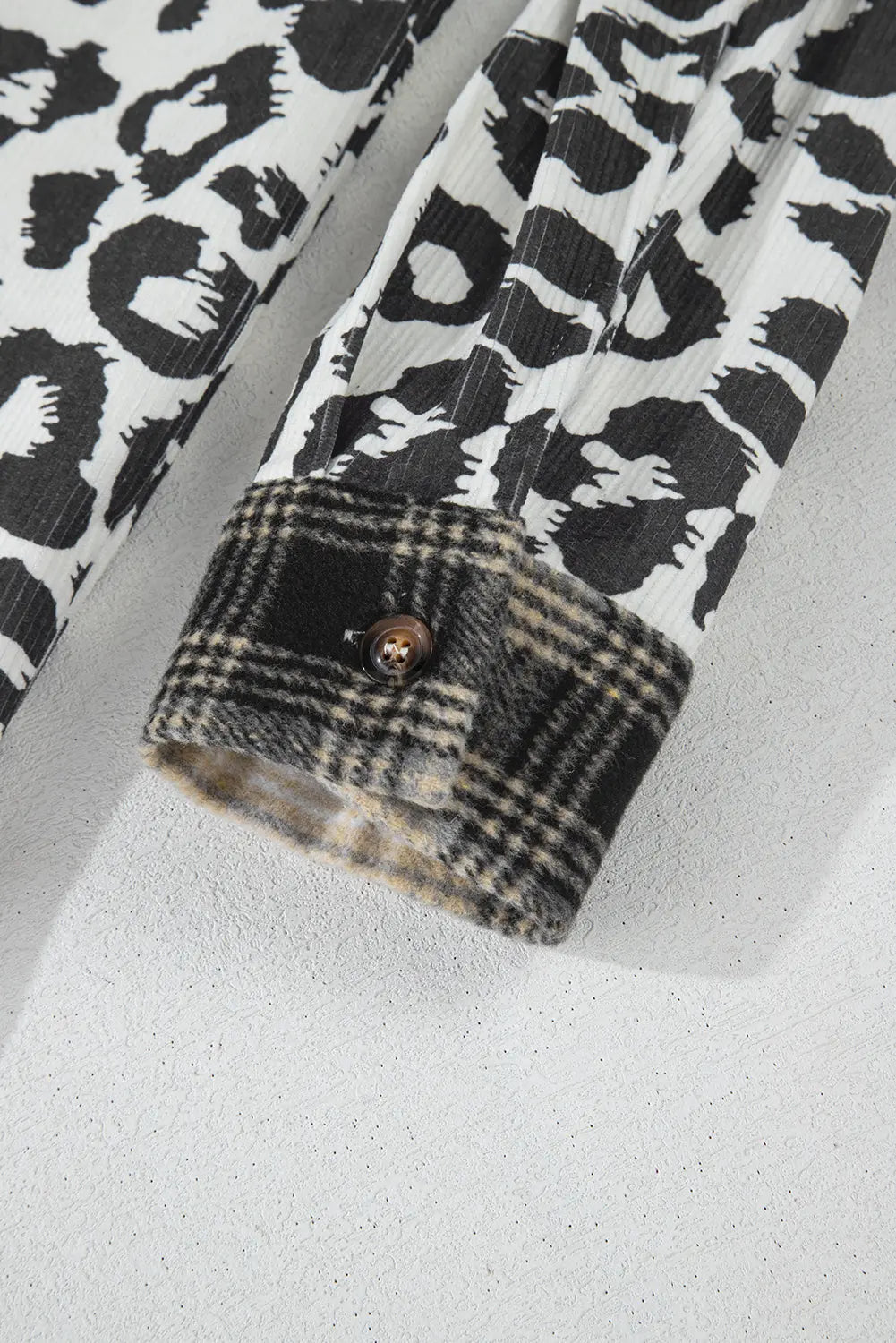 Black Plus Size Plaid Leopard Printed Patchwork Button Up Shacket Beagle Boutique Fashion Outlet
