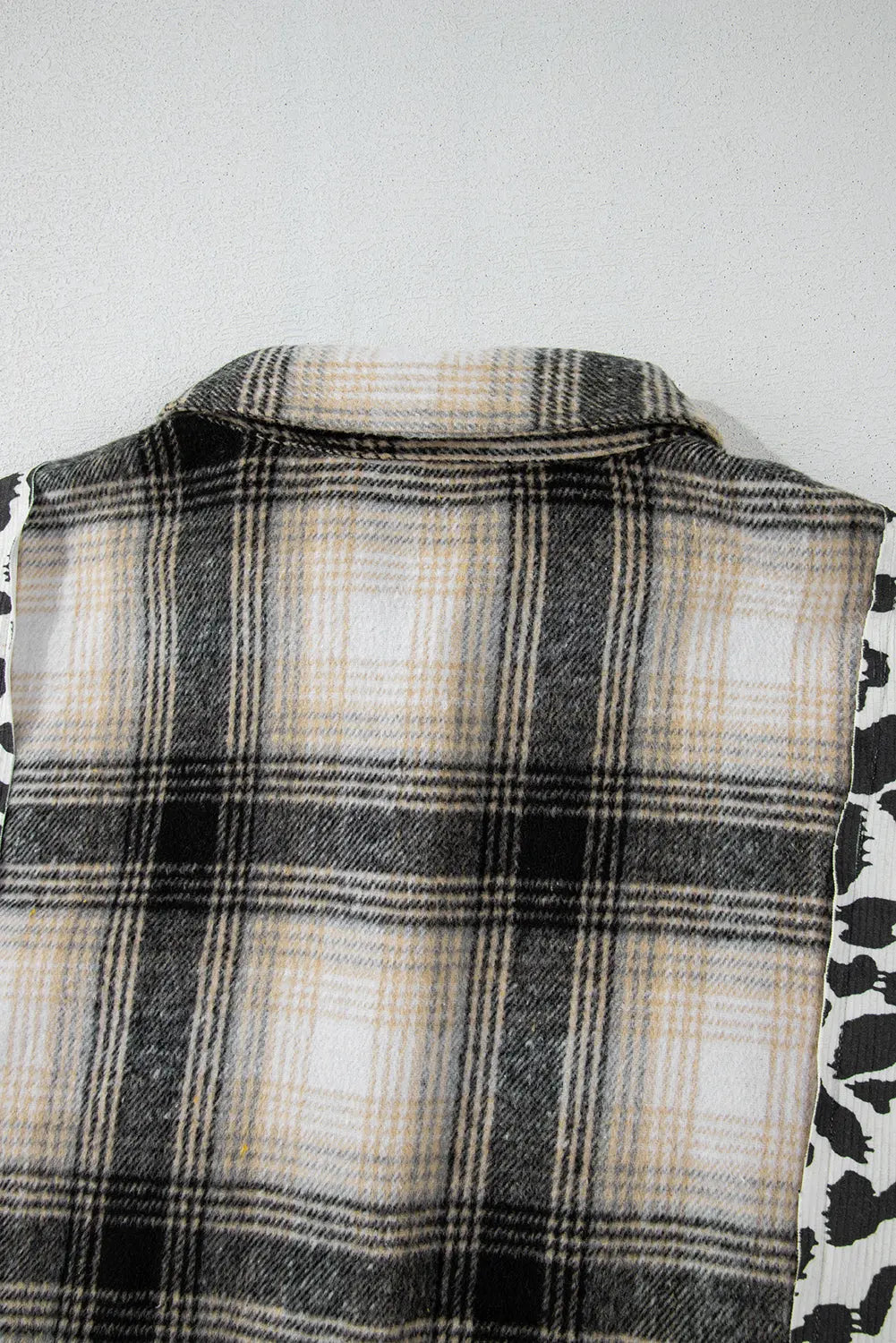 Black Plus Size Plaid Leopard Printed Patchwork Button Up Shacket Beagle Boutique Fashion Outlet