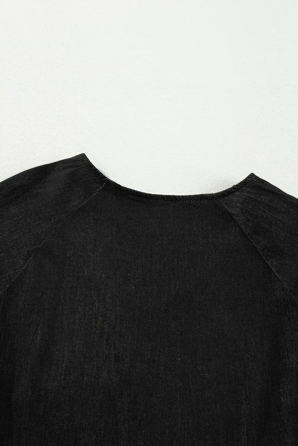 Black Puff Sleeve V Neck Tiered Ruffled Chambray Mini Dress Beagle Boutique Fashion Outlet