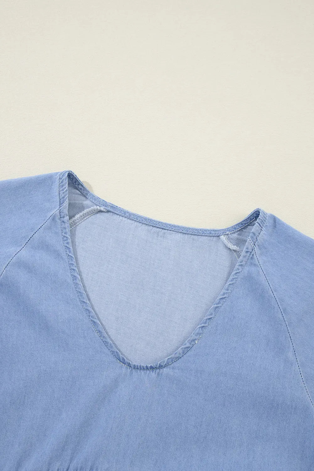 Black Puff Sleeve V Neck Tiered Ruffled Chambray Mini Dress Beagle Boutique Fashion Outlet