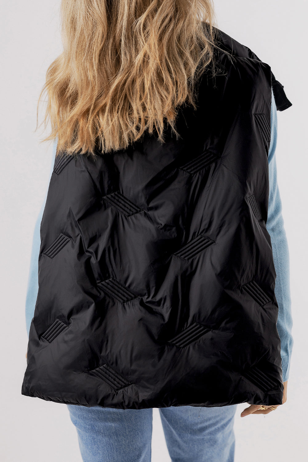 Black Quilted High Neck Zip Up Jacket Vest - eAura