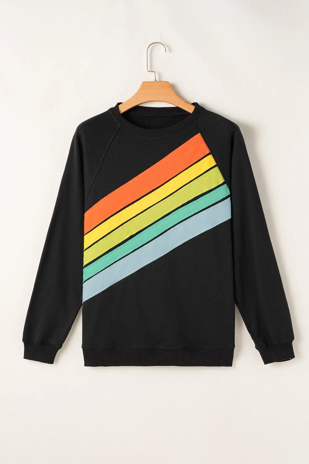 Black Rainbow Colourblock Striped Pullover Sweatshirt - eAura