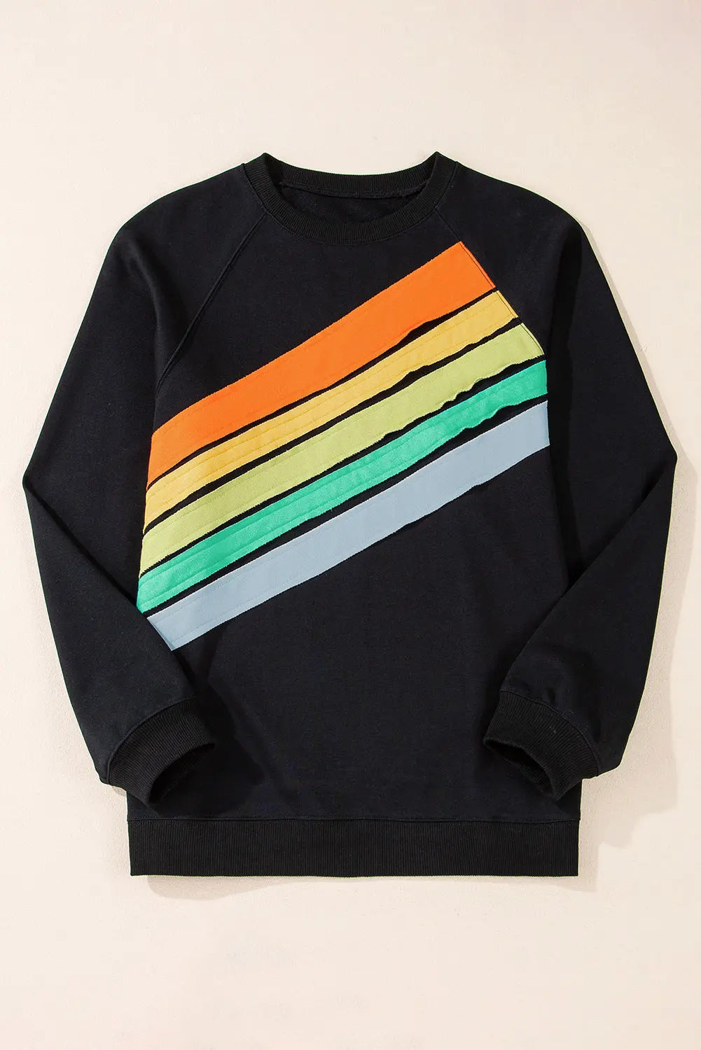 Black Rainbow Raglan Sleeve Crew Neck Plus Size Sweatshirt Beagle Boutique Fashion Outlet
